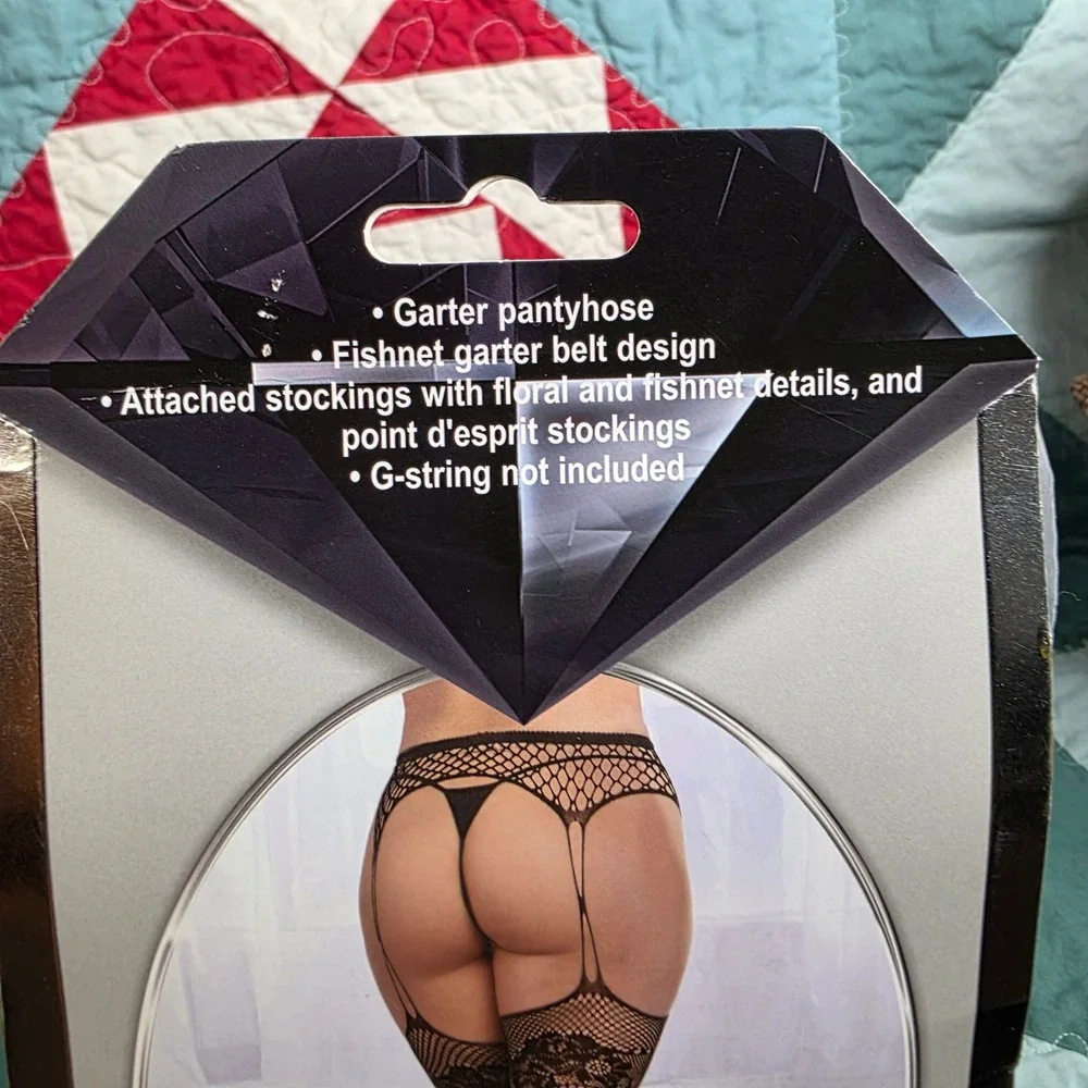 Dreamgirl Black Garter Pantyhose Style 0276X Queen Size Plus